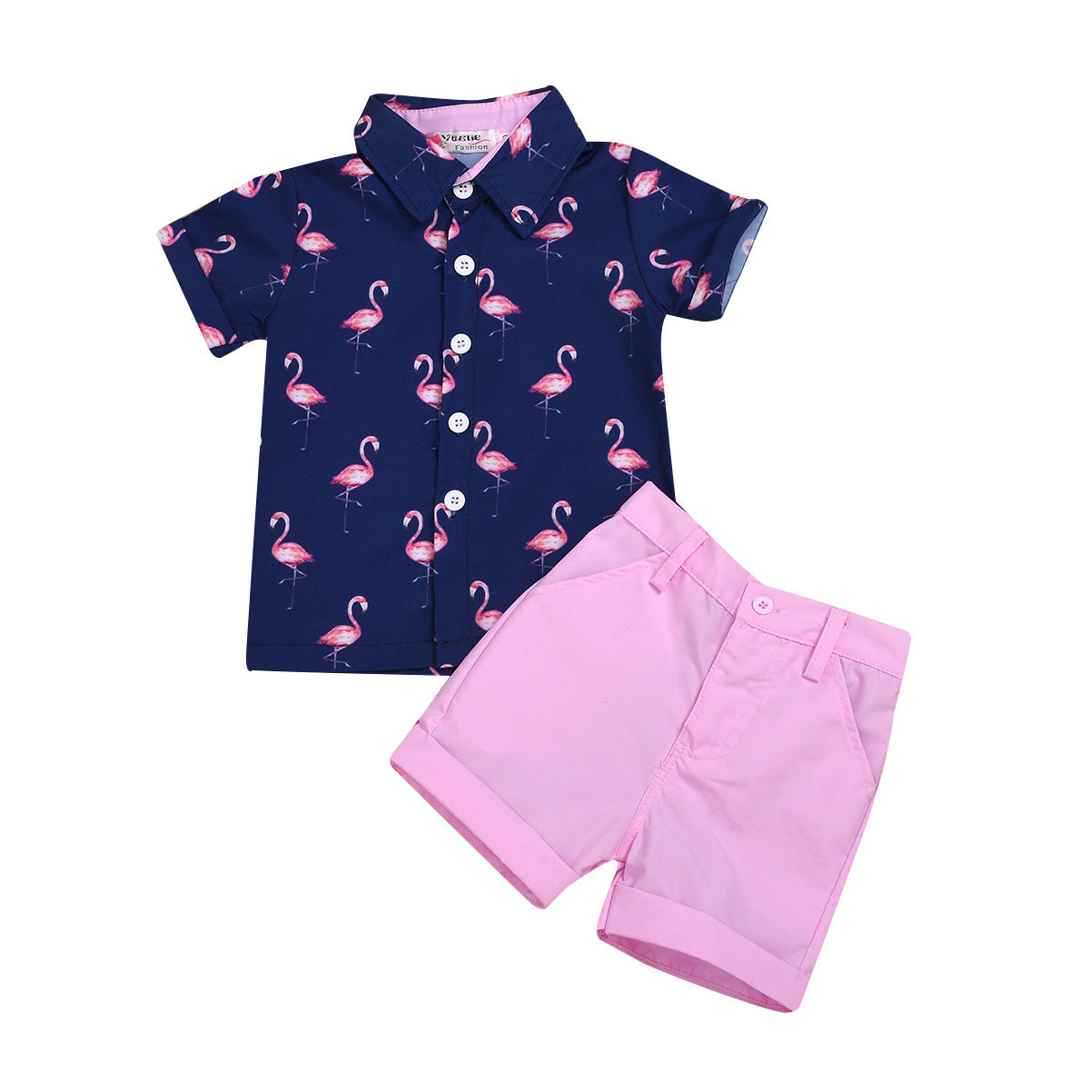 Boys Bright Flamingo Shirt & Shorts Set