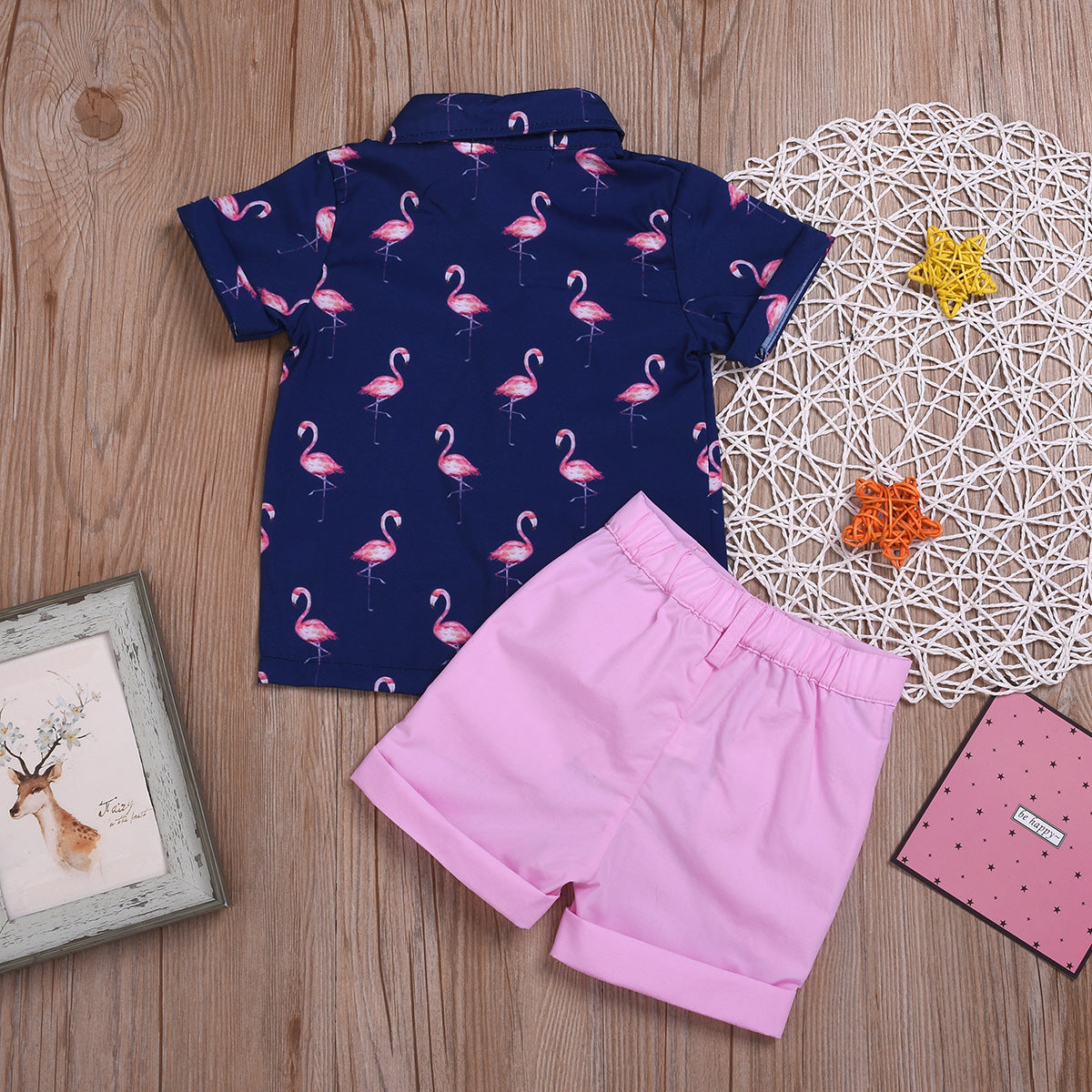 Boys Bright Flamingo Shirt & Shorts Set