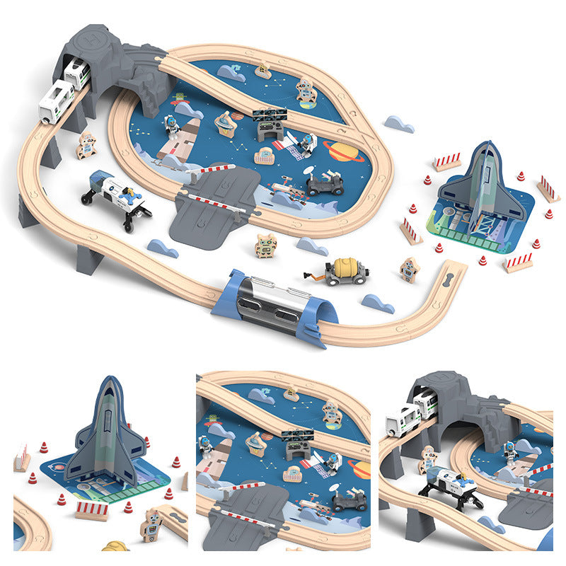 Wooden Electric Train Track City / Space Station Toy Sets