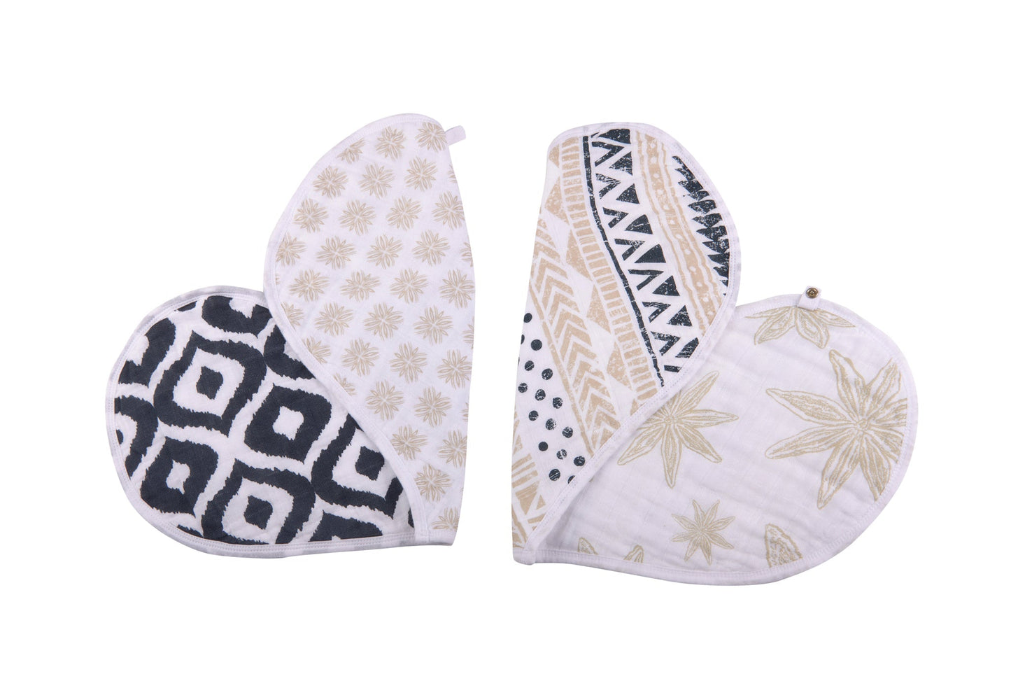 Moroccan | Boho | Flower Heart Shaped Cotton Bibs - 2 Pack