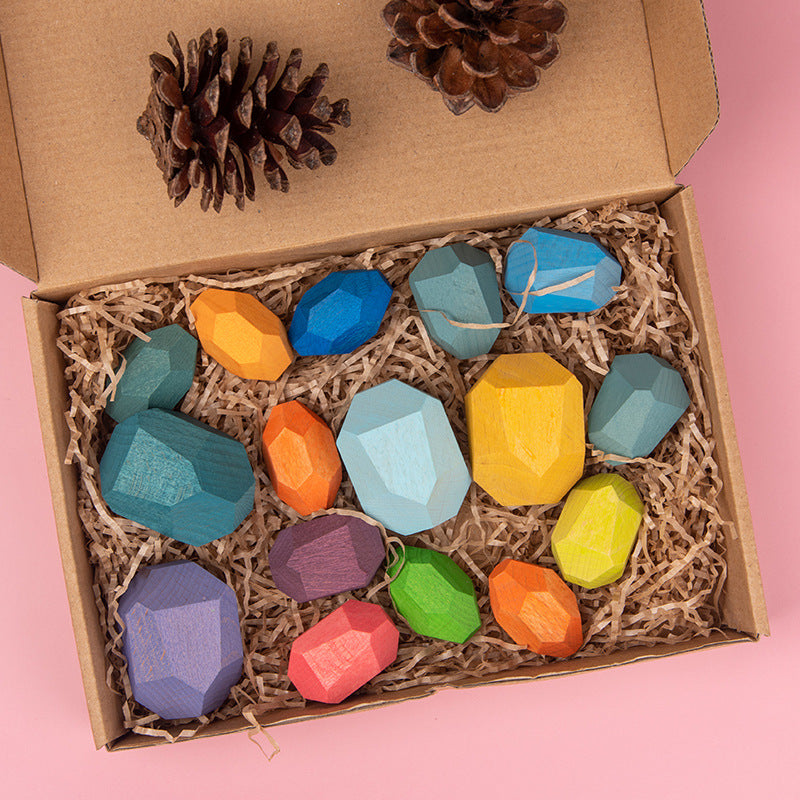 Wooden Colored Stones Jenga Stackable Blocks