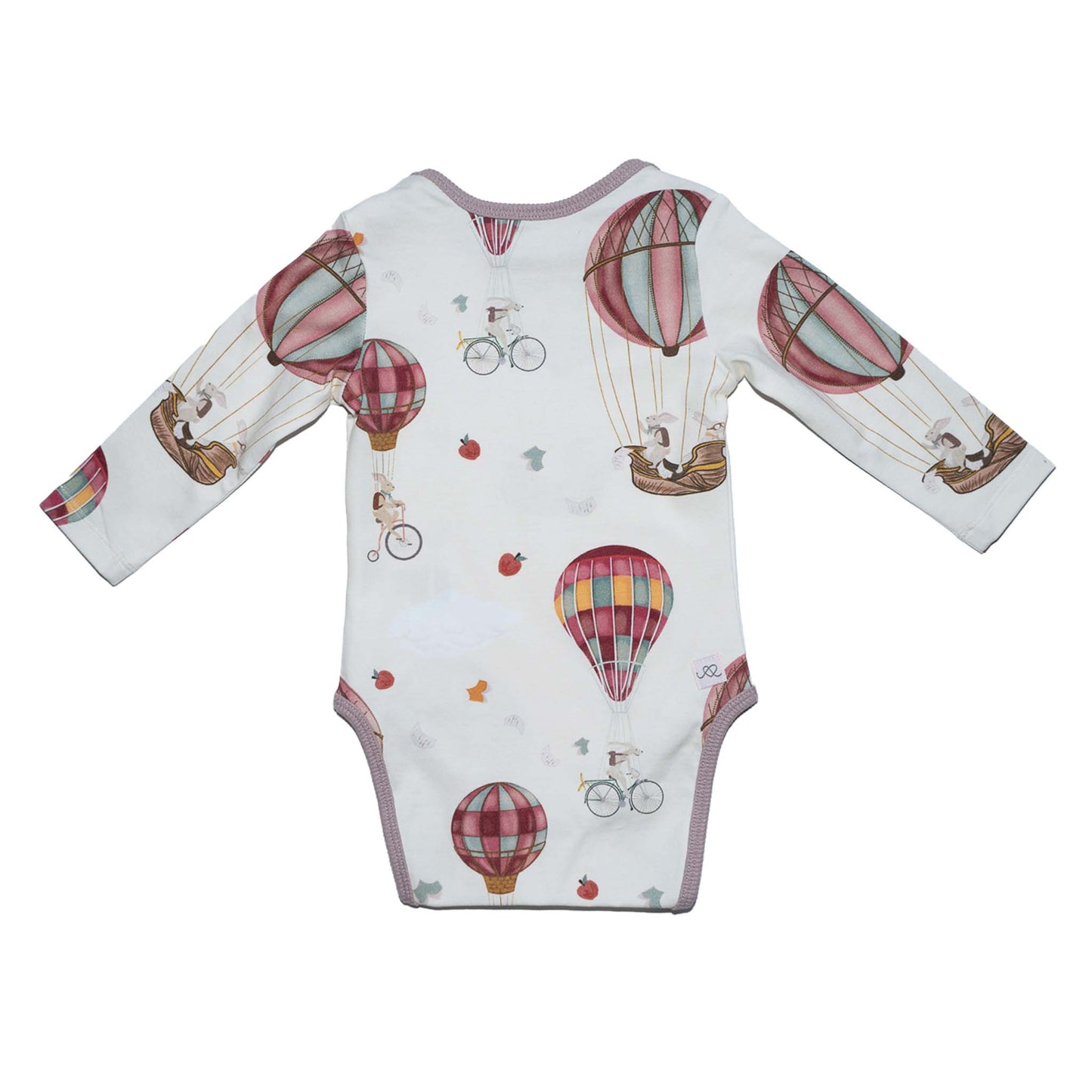 Our super soft cotton snap body with our hand drawn unisex Hot Air Balloon print onesie
