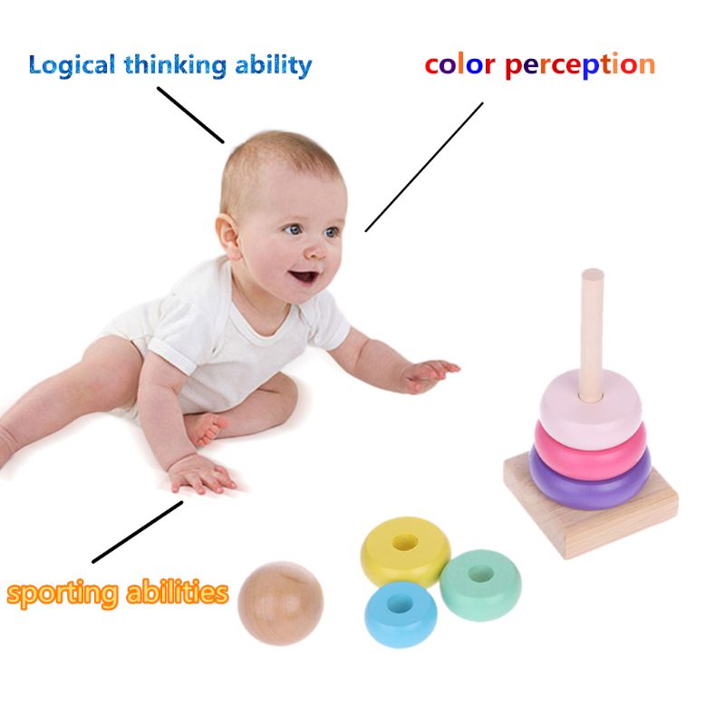 Rainbow Color Stacking Ring Tower Blocks Toddler Baby Toys