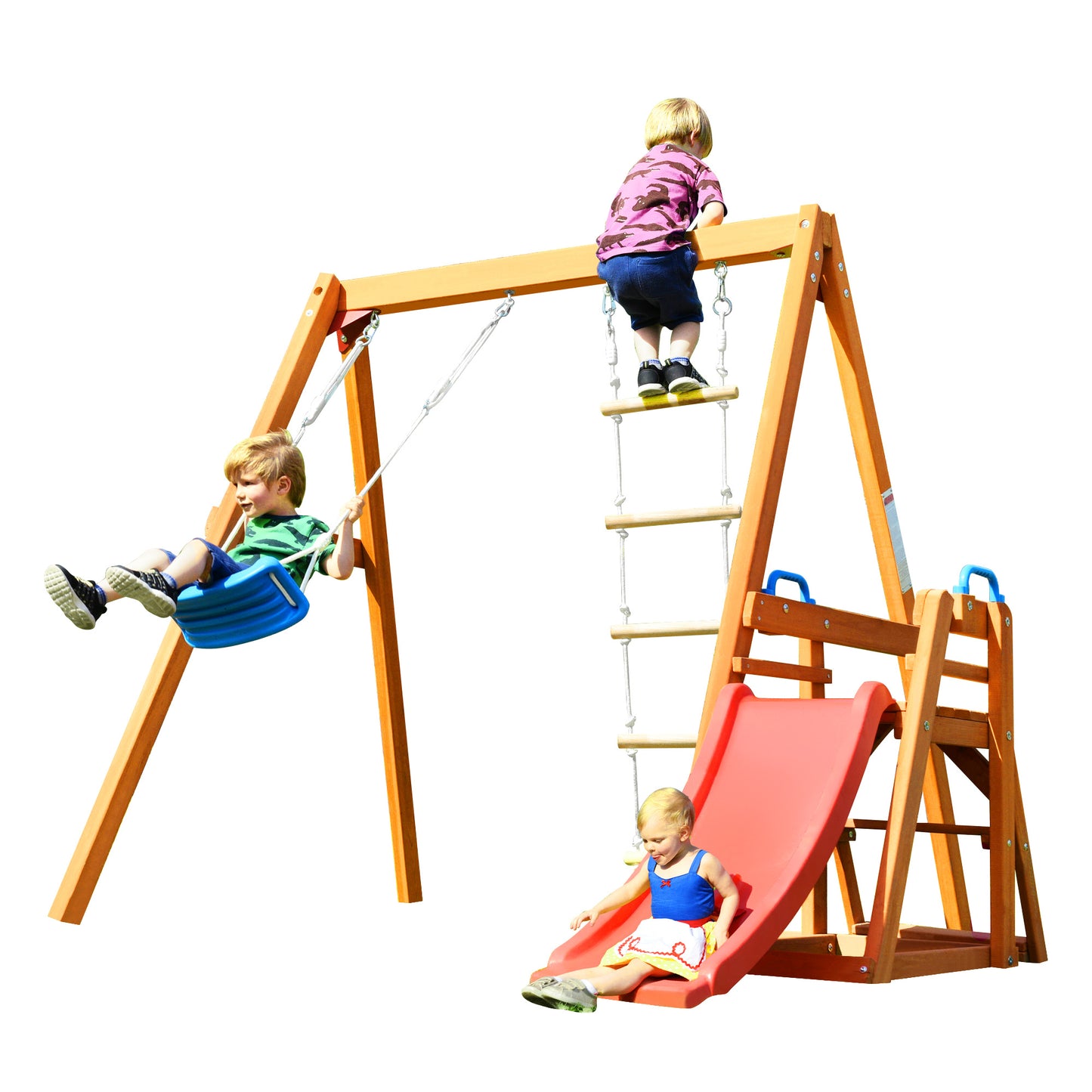 Outdoor Wooden Swing-N-Slide Play Set
