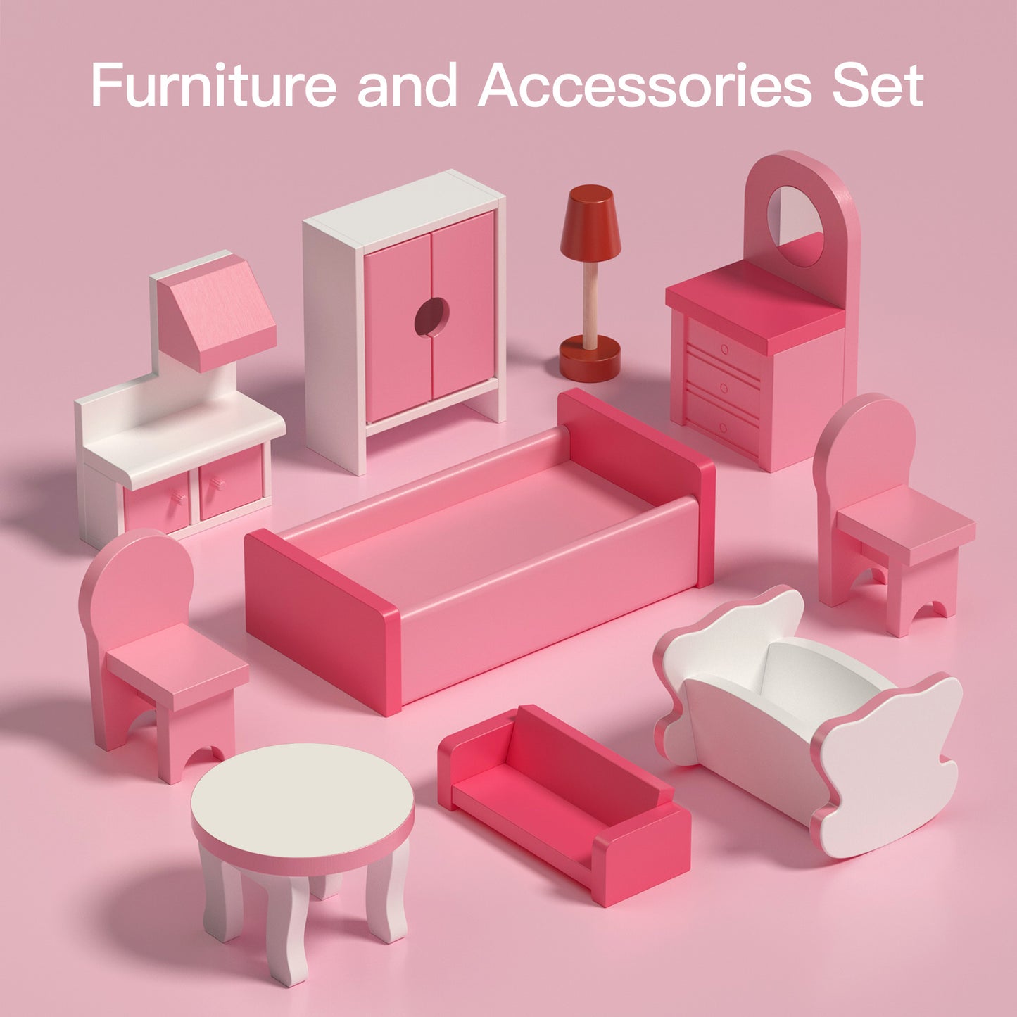 Classic Wooden Dollhouse 1. There are 10 pieces of furniture, suitable for different rooms. 2. Bright colors stimulate children's creativity. 3. The furniture is made of solid wood, which is safe and non-toxic. 4. The whole doll house is made of MDF, which is sturdy and durable. 5. 3 floors, 5 different rooms and 1 balcony, with 1 stairway and 1 elevator, you can find more ways to play. 6. Great for playing with family and friends to enhance communication skills