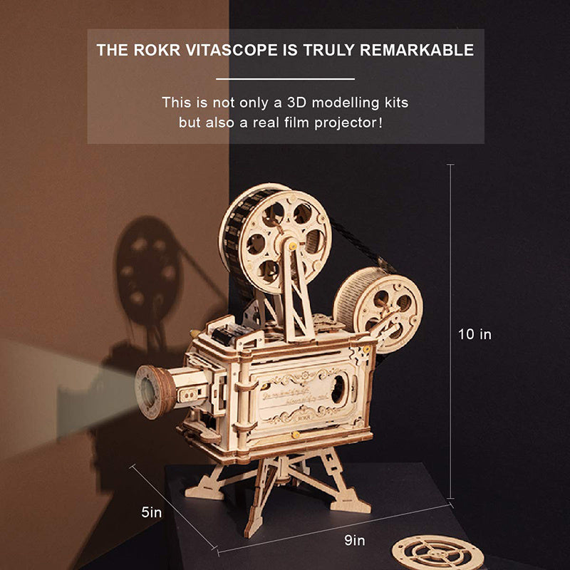 Hand Crank Projector Classic Film Vitascope 3D Wooden Puzzle