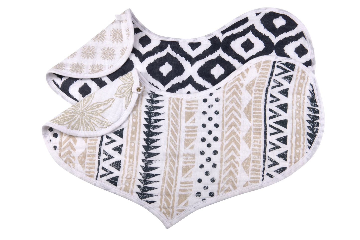 Moroccan | Boho | Flower Heart Shaped Cotton Bibs - 2 Pack