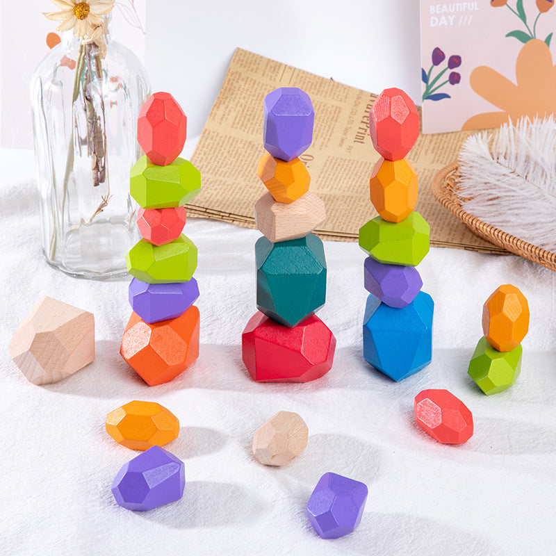 Wooden Colored Stones Jenga Stackable Blocks