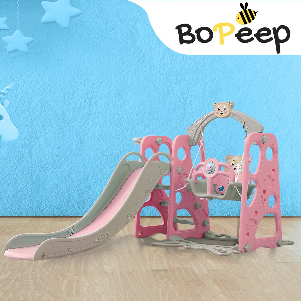 BoPeep Kids Slide Swing w/ Basketball Hoop Pink