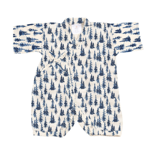 With a beautiful print for nature lovers, our Indigo Forest Mini Kimono is made of 100% natural bamboo muslin. Soft as silk, and breathable, this jumpsuit features kimono styling for easy dressing. Snap leg openings allow for easy diaper changes, practical for you and your little one.   Unisex. Infant and Toddler sizes available. 