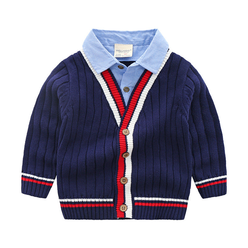 Baby Cardigan Sweater w/ Faux Shirt Lapel