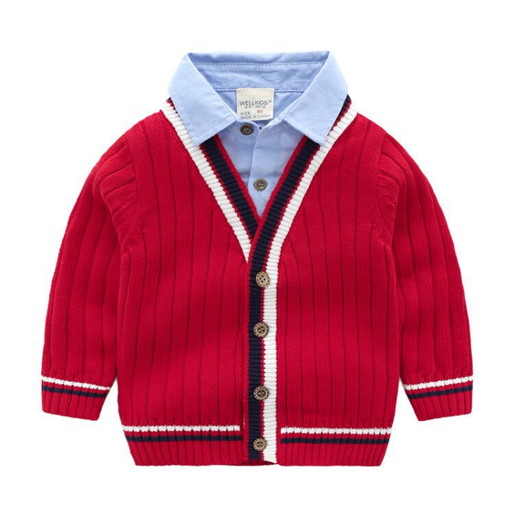 Baby Cardigan Sweater w/ Faux Shirt Lapel