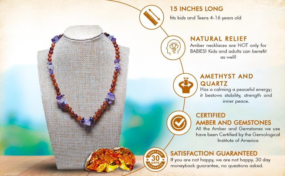 Cognac Amber + Amethyst Kids Necklace