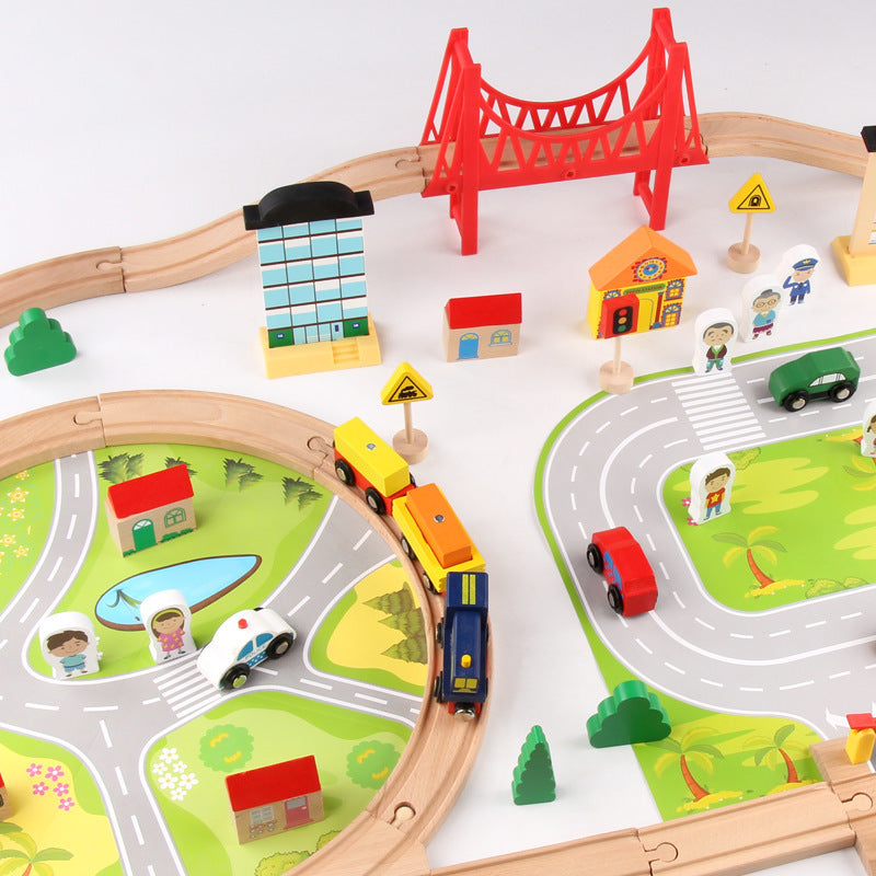 Wooden Train Track & City Set w/ Accessories 82 Pcs