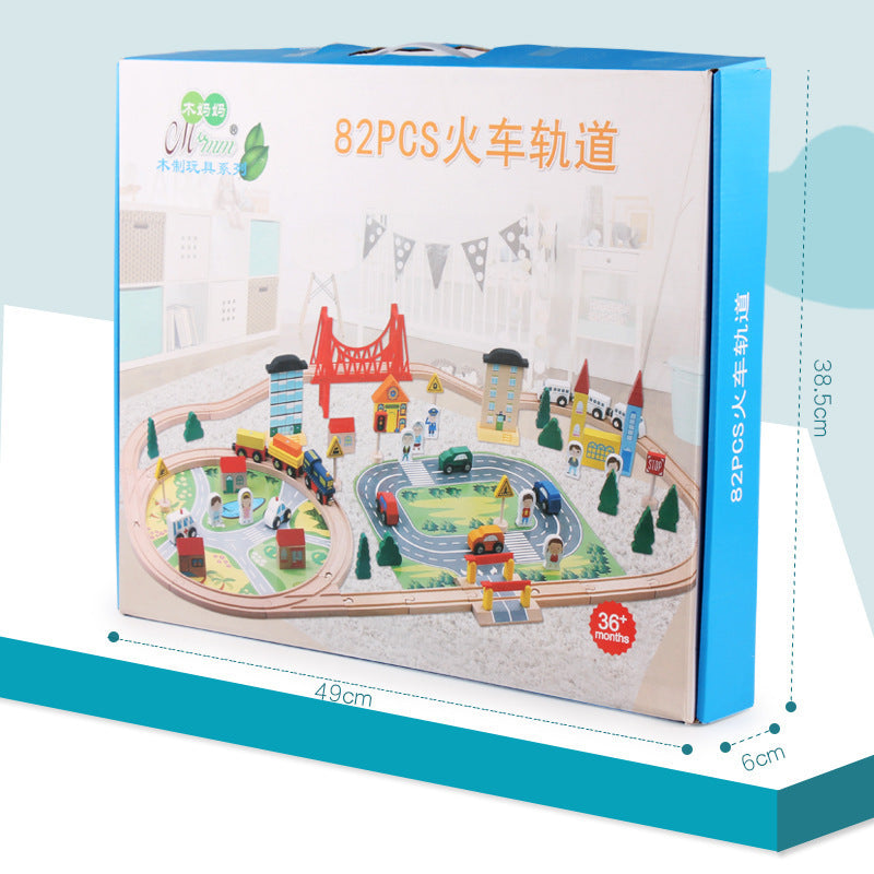 Wooden Train Track & City Set w/ Accessories 82 Pcs
