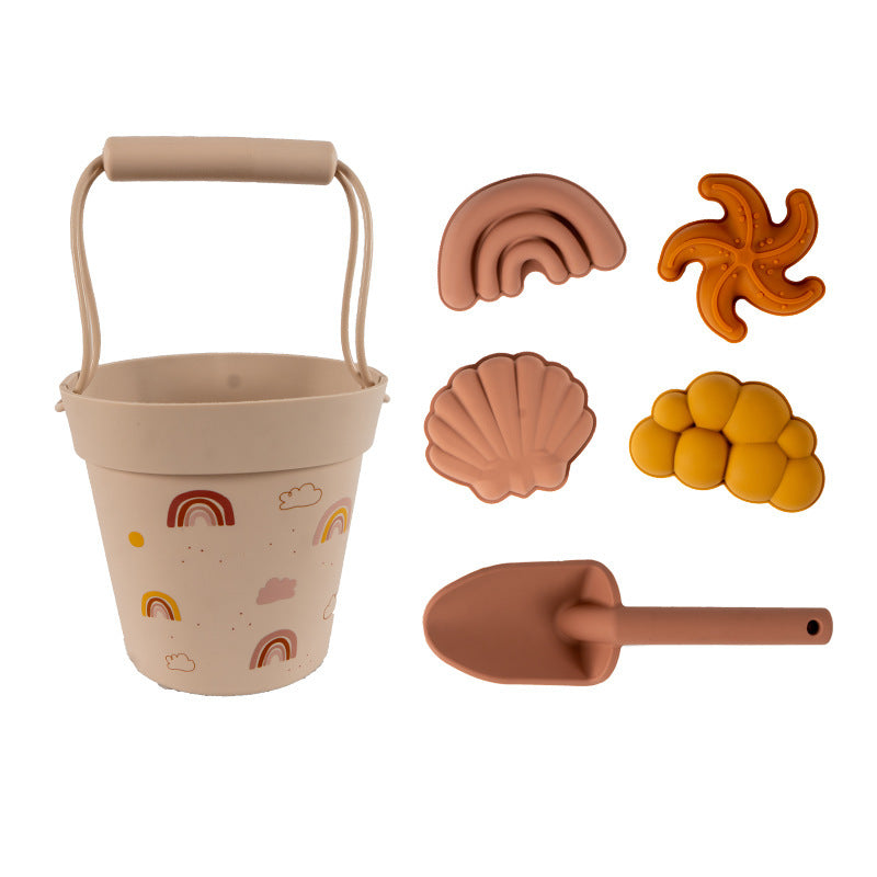 food grade silicon beach bucket and molds toy set unisex boys and girls beach toys toddler activities kids rainbow seashells pink