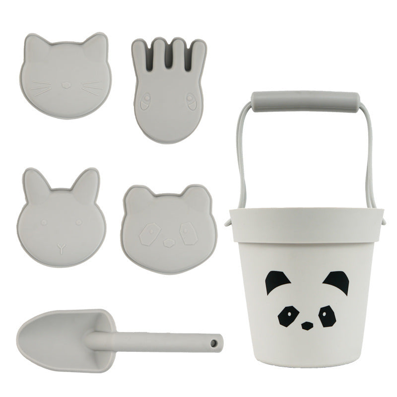 food grade silicon beach bucket and molds toy set unisex boys and girls beach toys toddler activities kids cats panda rabbits octopus gray