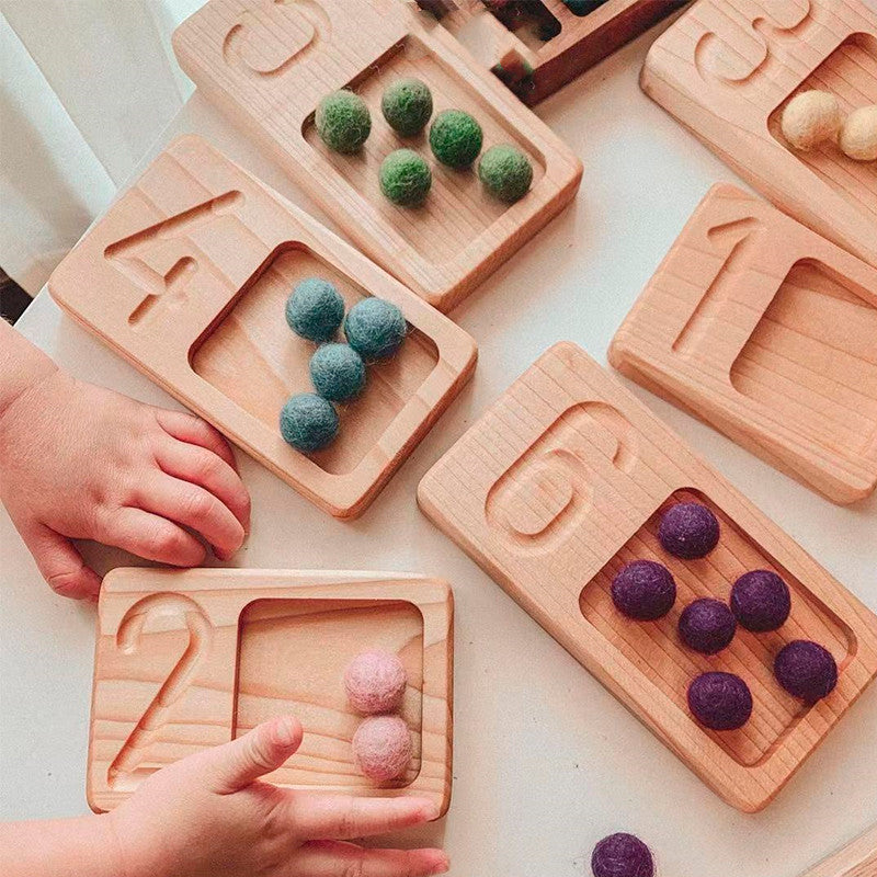 Wooden Montessori Counting Number Trays