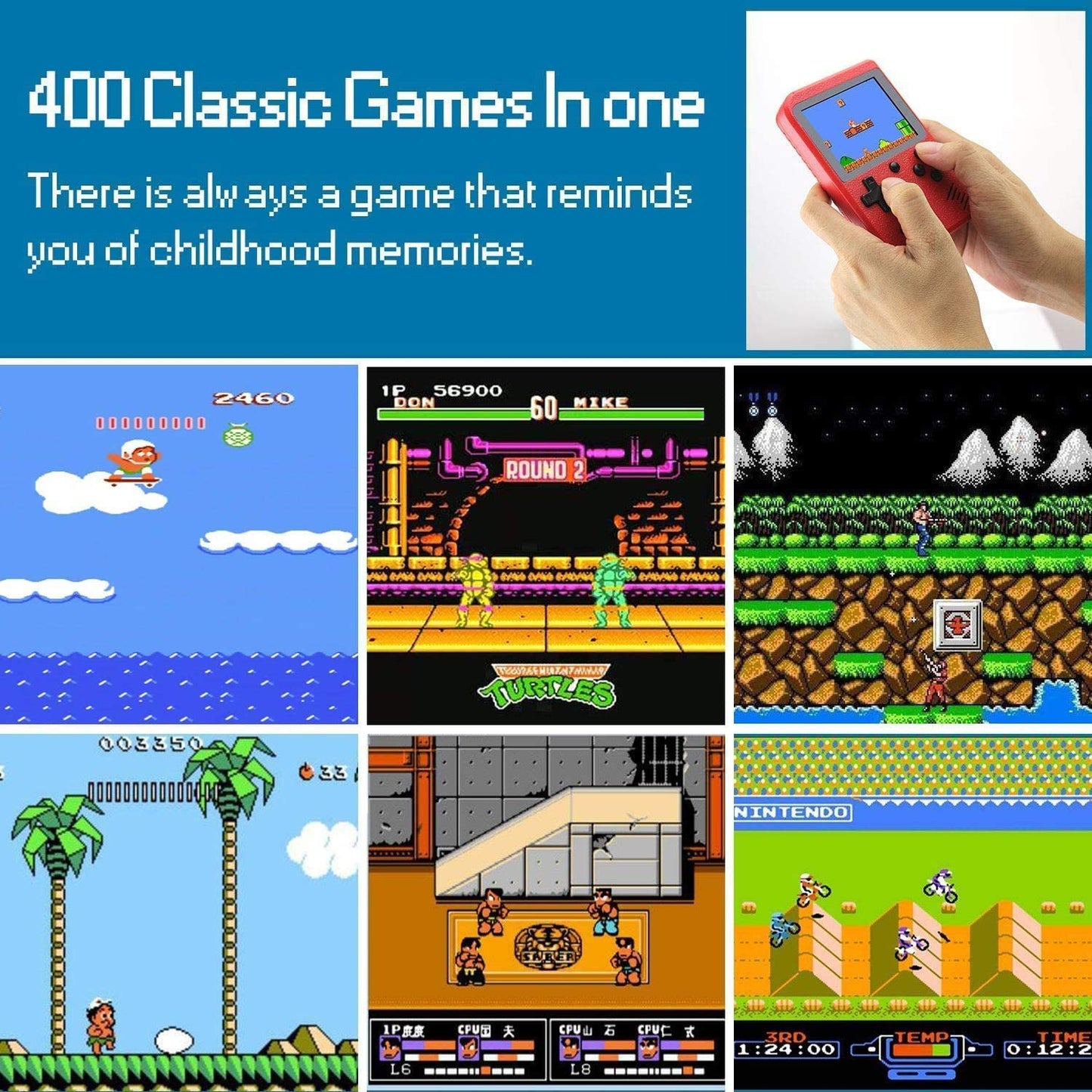 Game Boy-Style Portable Game Pad - 400 Games Included - 2 Players