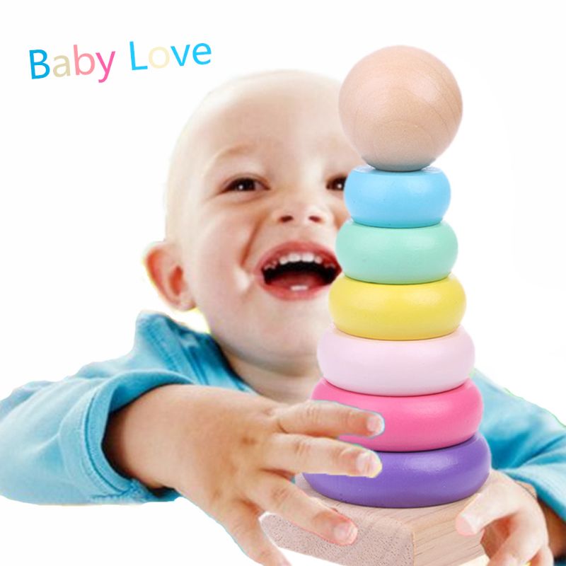Rainbow Color Stacking Ring Tower Blocks Toddler Baby Toys