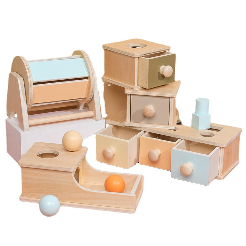 Wooden Montessori Education Set - Target Boxes Drawers Boards & Drum