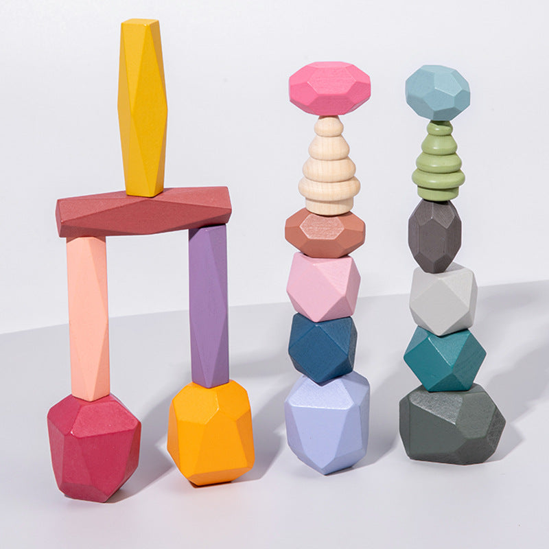 Wooden Colored Stones Jenga Stackable Blocks
