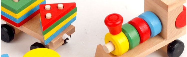 This is a solid wood train made with pegs for stacking shapes: circles, squares, triangles, and rectangles. Help your child learn colors and shapes while they pull this fun learning toy around the house.  Multi-colored.  The total length of the train is 28*9*6CM, // small shape block 5*2*0.8CM