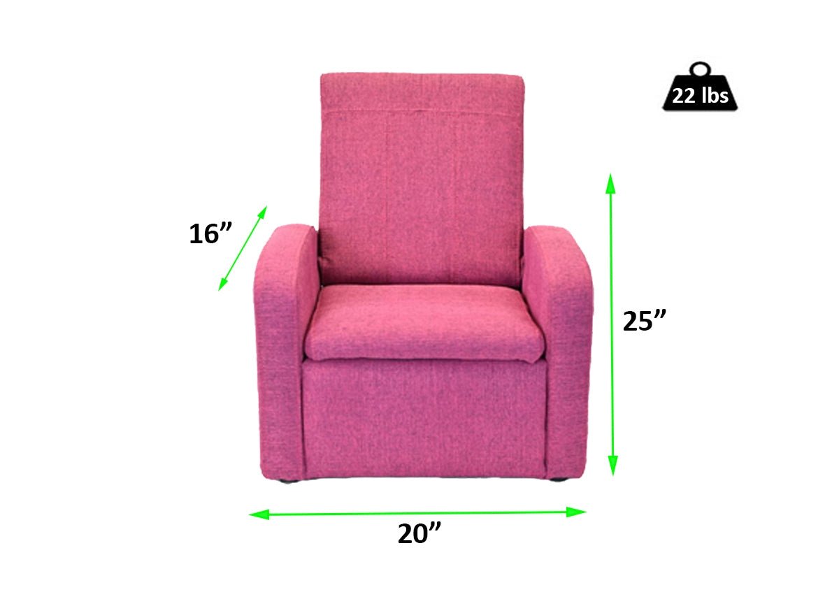 Kids Pink Comfy Upholstered Recliner Chair Ottoman w/ Storage