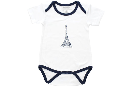 The iconic Eiffel Tower! This sweet French onesie is a wardrobe staple and sure to be on the top of your baby essentials checklist. Its long seat and three snap closure is long enough to accommodate cloth diapers and its ultra soft organic cotton is what you want against your baby’s sensitive skin. Pair with a Bib or Swaddle from our London Paris New York line for a cute and sophisticated gift. Paris!