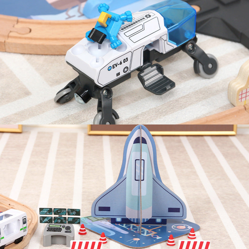 Wooden Electric Train Track City / Space Station Toy Sets