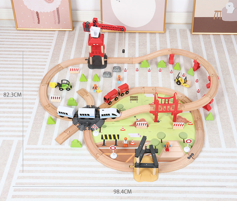Wooden Electric Train Track City / Space Station Toy Sets
