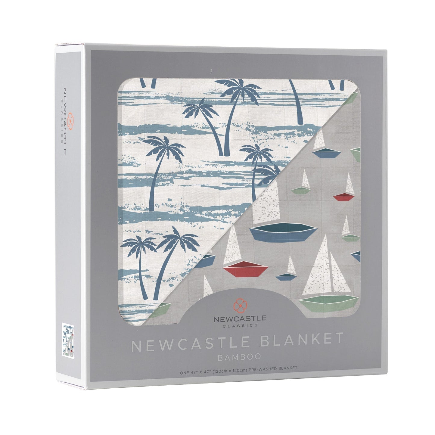 Marina Sailboats and Ocean Palm Trees Reversible Bamboo Blanket
