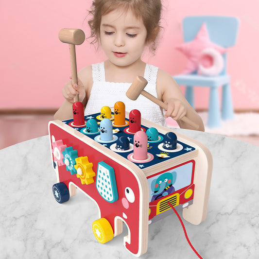 Toddlers Wooden Pounding Bench Musical Animal Bus