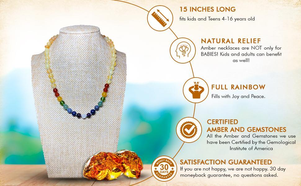 Amber + Rainbow Gemstone Necklace Big Kids