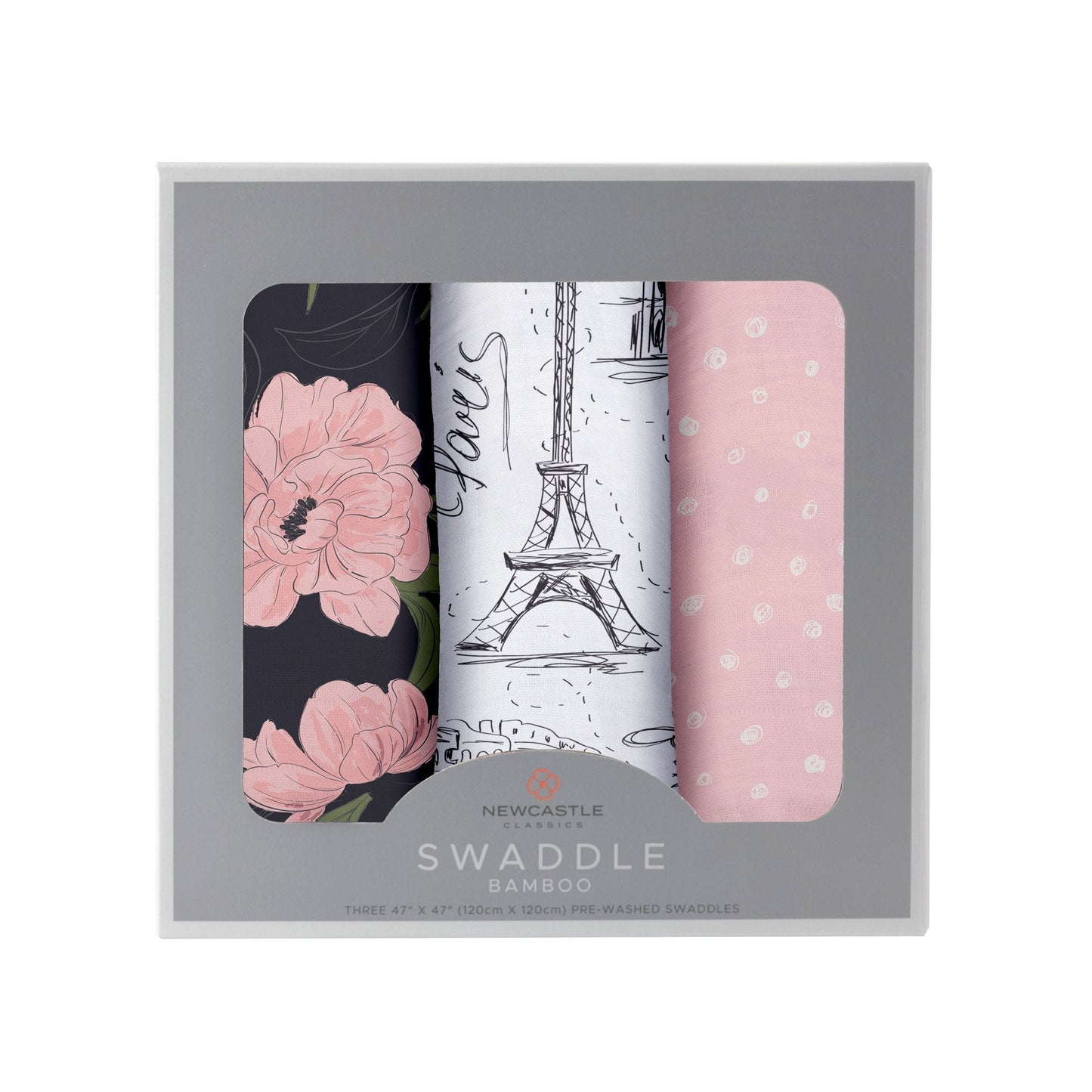 London, Paris, New York - Peonies - Dusty Rose Swaddle - 3 Pack