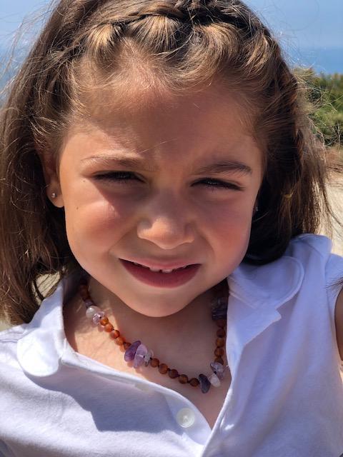 Cognac Amber + Amethyst Kids Necklace