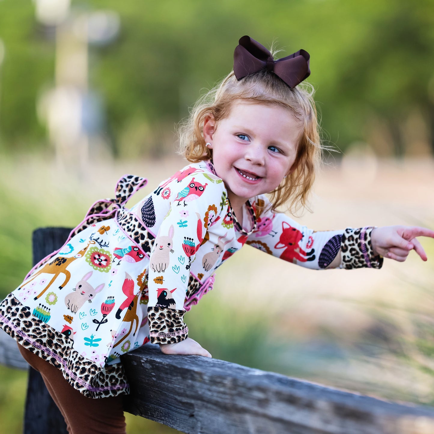 Girls Boutique Fall Forest Fox and Friends Dress & Leggings Set