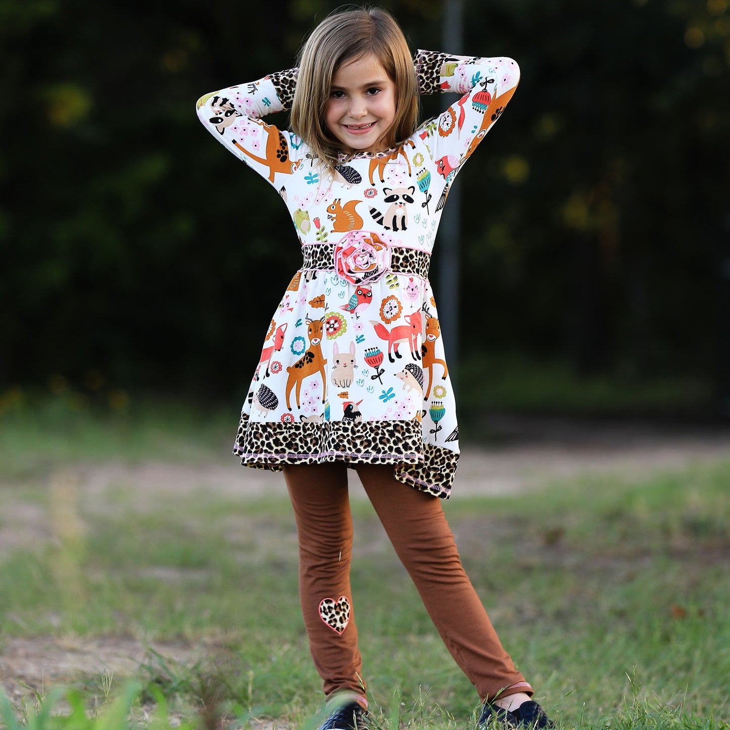 Girls Boutique Fall Forest Fox and Friends Dress & Leggings Set