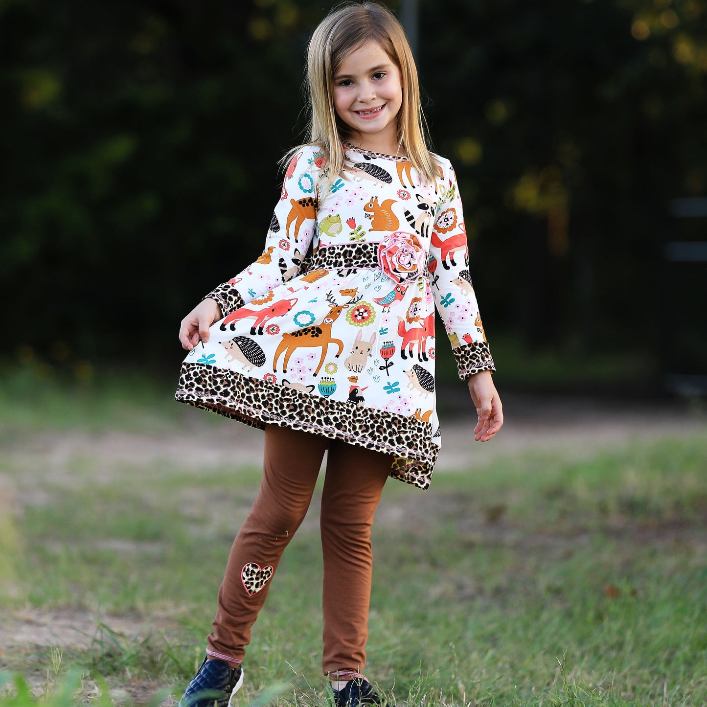 Girls Boutique Fall Forest Fox and Friends Dress & Leggings Set
