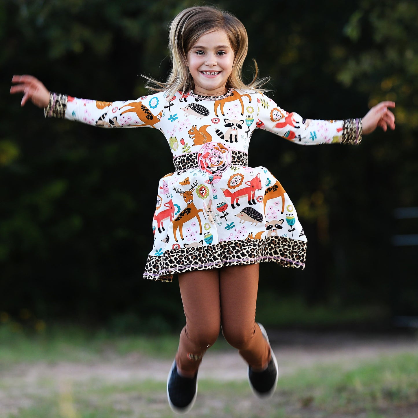 Girls Boutique Fall Forest Fox and Friends Dress & Leggings Set