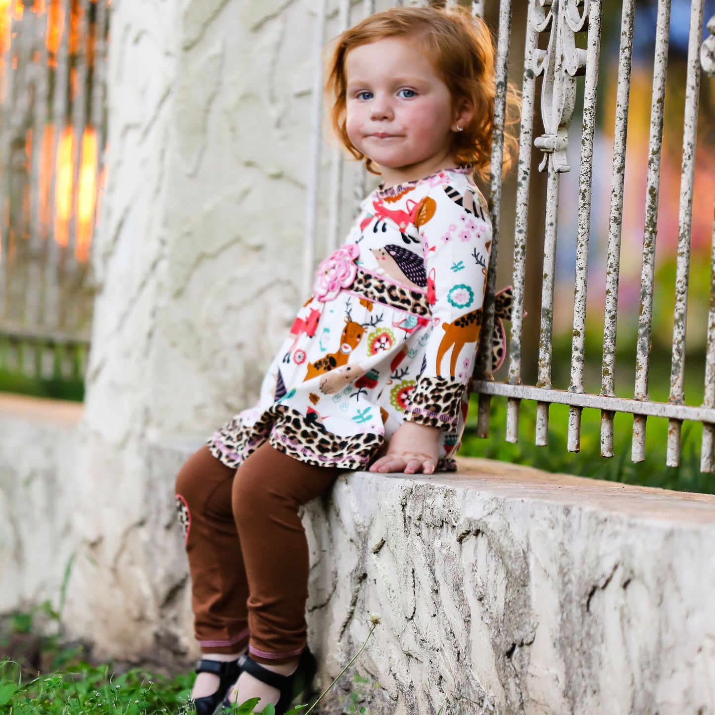 Girls Boutique Fall Forest Fox and Friends Dress & Leggings Set
