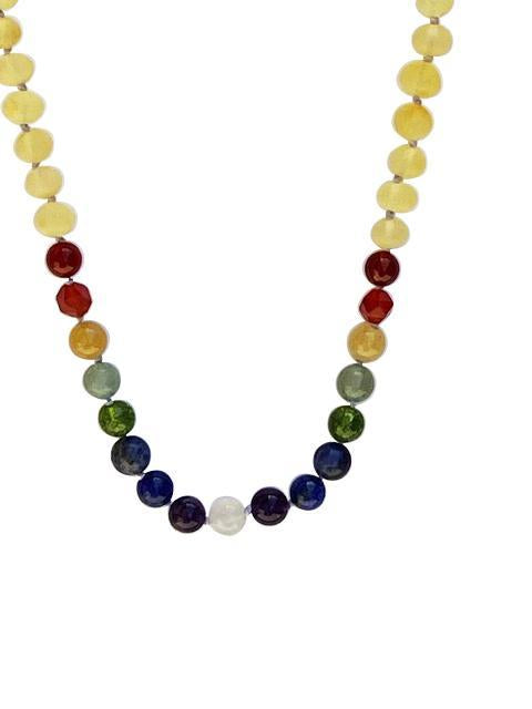 Amber + Rainbow Gemstone Baby Teething Necklace