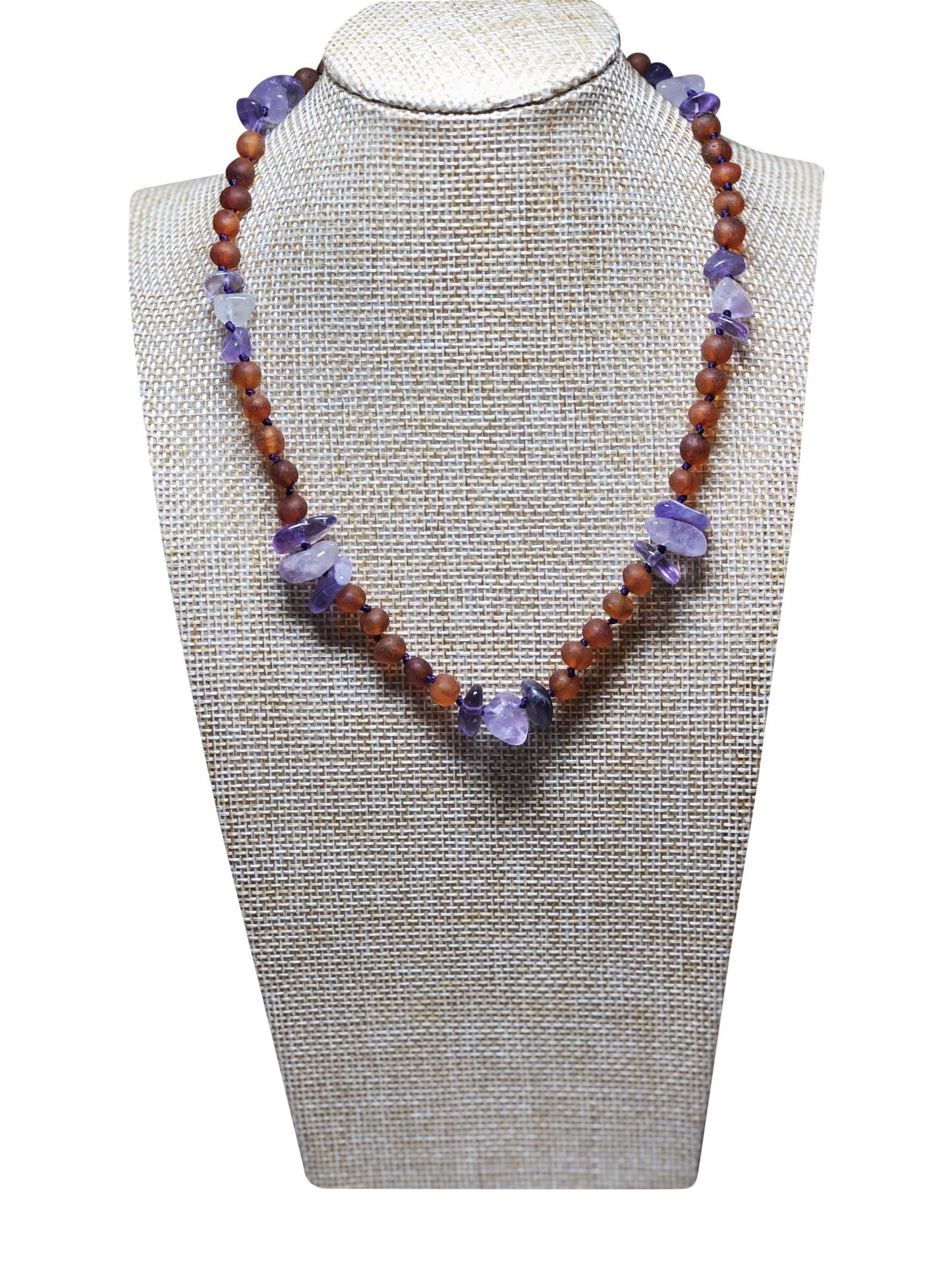 Cognac Amber + Amethyst Kids Necklace