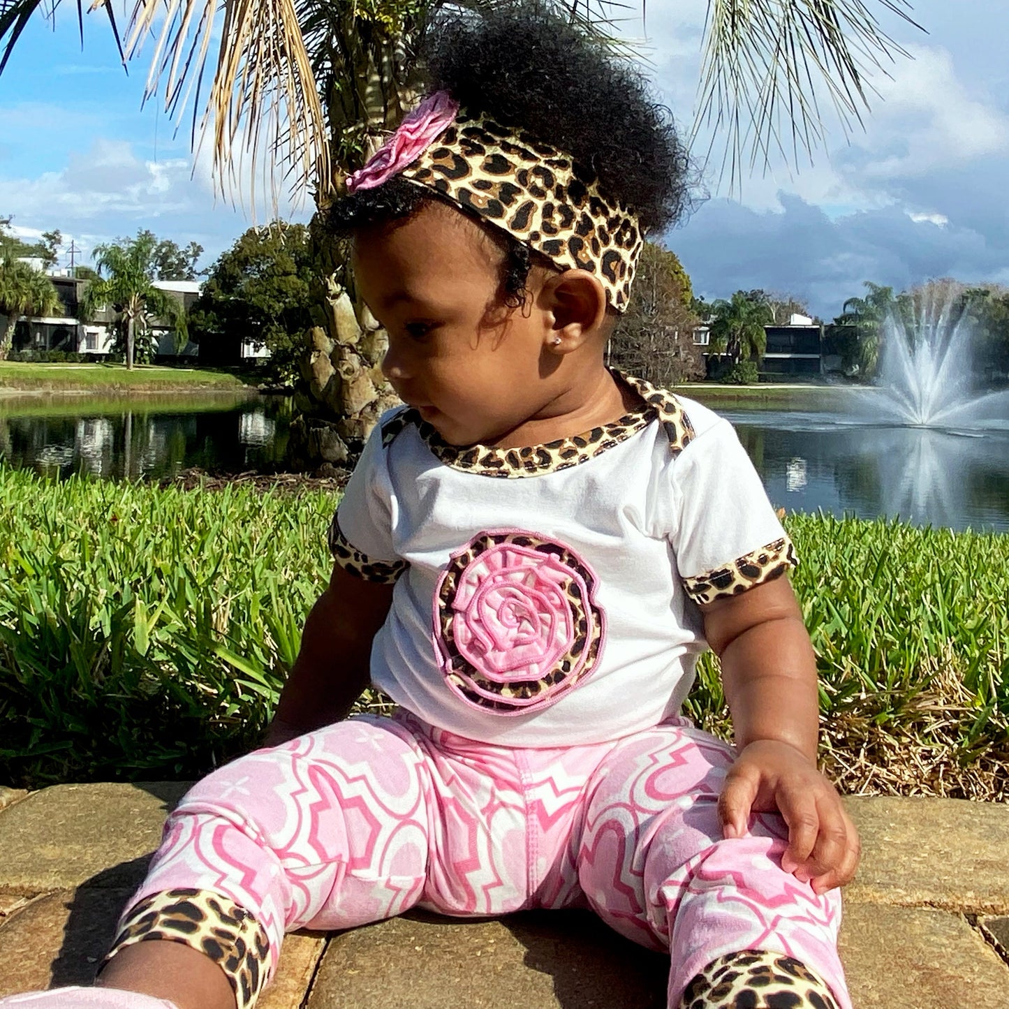 Baby Girls Layette Pink Leopard Onesie Pants Headband 3pc