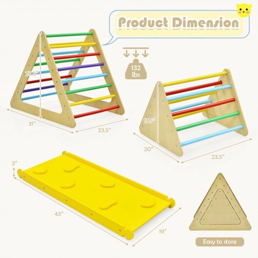 3-in-1 Kids Climbing Ladder Set - 2 Triangles w/ Ramp