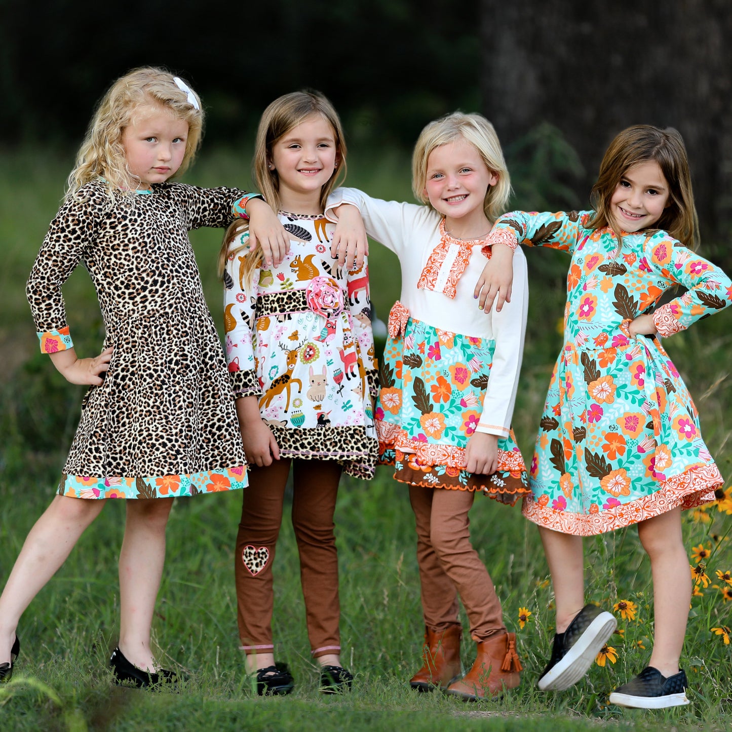 Girls Boutique Fall Forest Fox and Friends Dress & Leggings Set