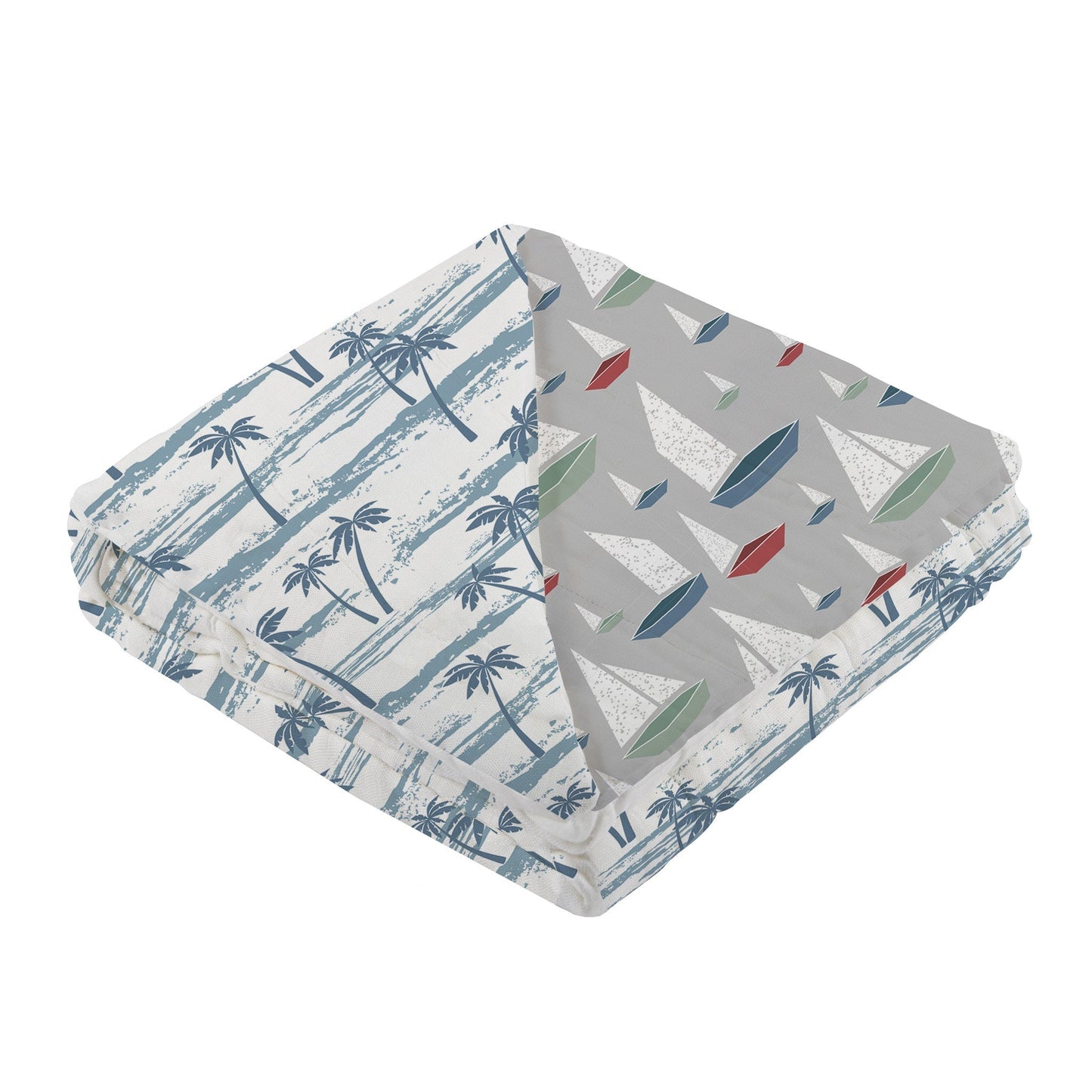 Marina Sailboats and Ocean Palm Trees Reversible Bamboo Blanket