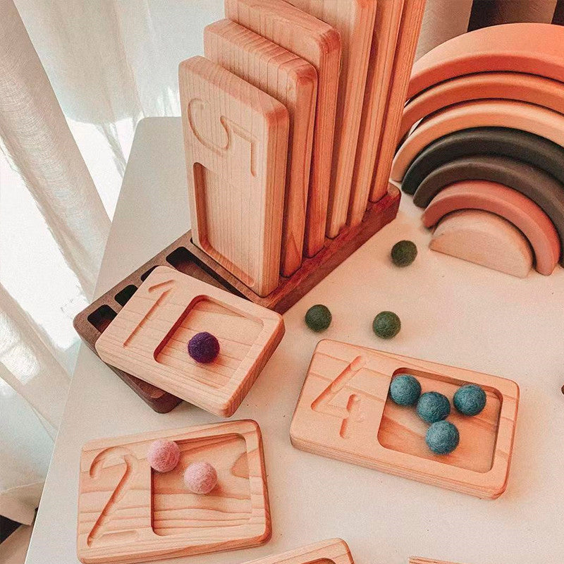 Wooden Montessori Counting Number Trays