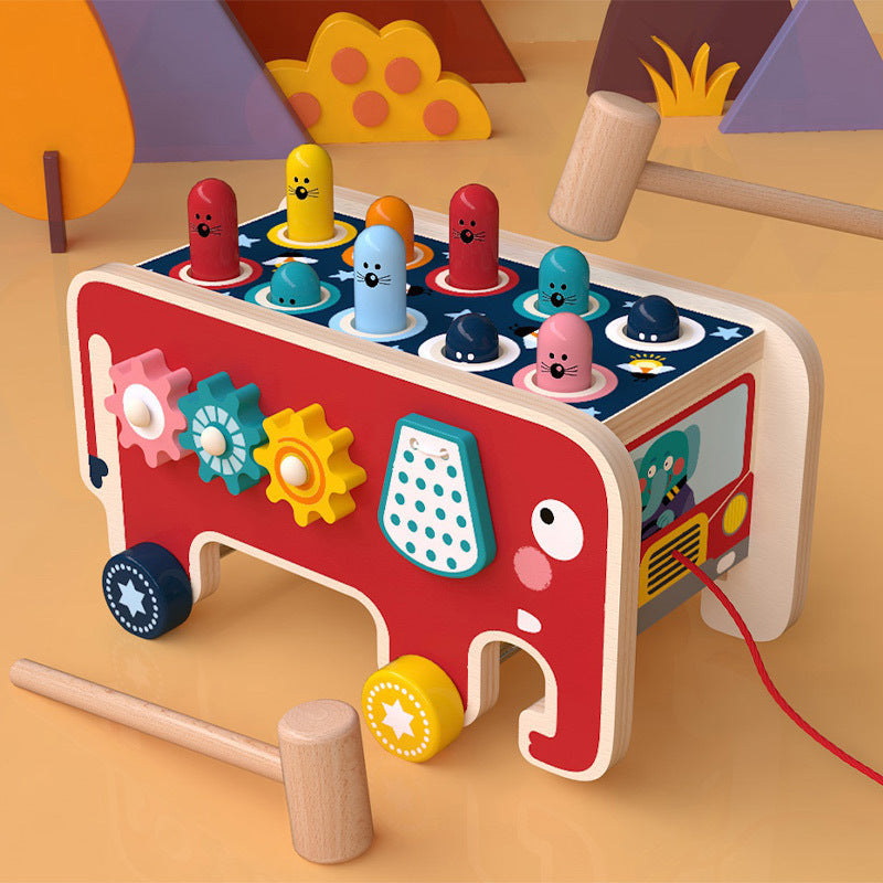 Toddlers Wooden Pounding Bench Musical Animal Bus