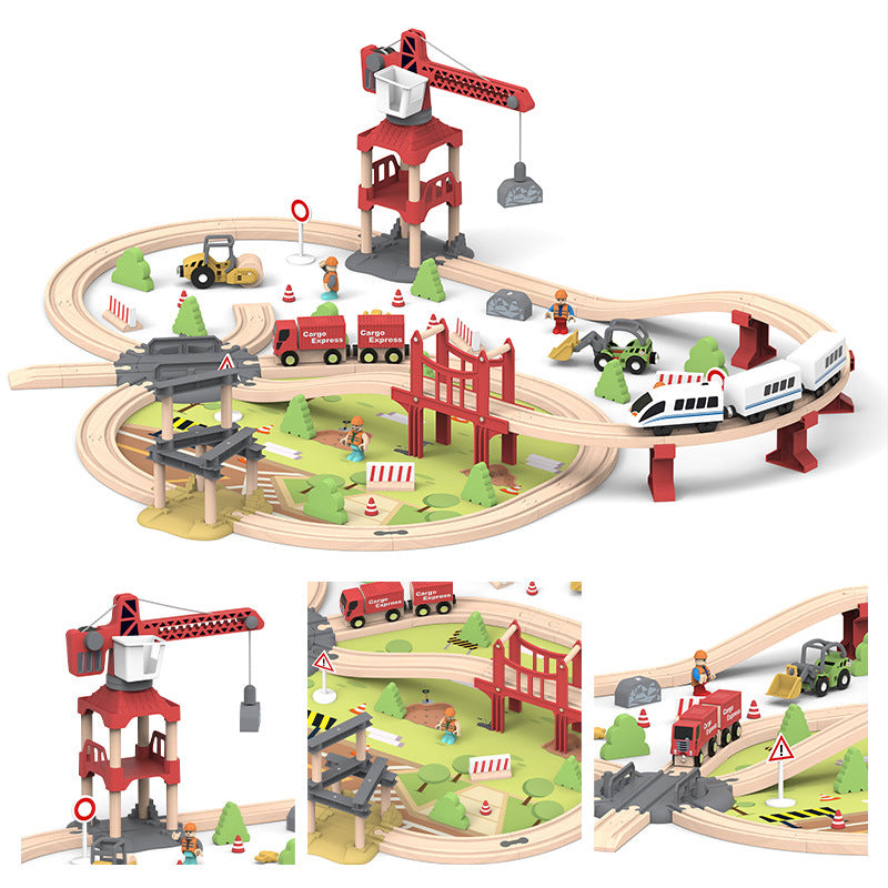 Wooden Electric Train Track City / Space Station Toy Sets